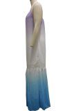 Multicolor Sexy Gradual Change Patchwork Spaghetti Strap Cake Skirt Dresses