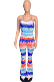 Light Blue Fashion street Print Tie-dyed Sleeveless Slip Jumpsuits
