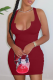 Red Sexy Solid Patchwork U Neck Pencil Skirt Dresses