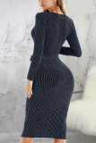 Yellow Sexy Solid Patchwork V Neck Pencil Skirt Dresses