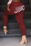 Wine Red Fashion Casual Street Sportswear Blends Letter Print Solid Pants Straight Bottoms