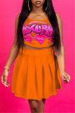 Pink Sexy Casual Letter Print Vests U Neck Sleeveless Two Pieces