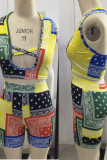 Red Sexy Print Hollowed Out Patchwork Halter Sleeveless Two Pieces