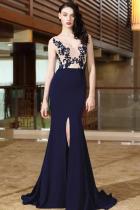 Royal blue Sexy adult Fashion Spaghetti Strap Sleeveless V Neck Mermaid Floor-Length lace split Patch