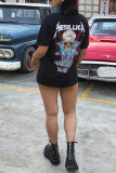 Black Fashion Casual Print Basic O Neck T-Shirts