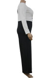 Black and white Fashion adult Ma'am Street O Neck Patchwork contrast color Stitching Plus Size