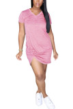 Grey Fashion adult Ma'am Street Red Black Grey Pink Turquoise Yellow Cap Sleeve Short Sleeves V Neck Asymmetrical skirt Solid Draped asymmetrical Dresses