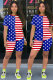 Red and blue Fashion adult Lightly cooked Striped Patchwork Print Two Piece Suits Straight Short Sleeve Two Pieces