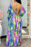 Blue Green Rose Red Sexy Tie Dye Patchwork Frenulum SwimwearsThree Pieces