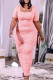 Pink Sexy Solid Fold Square Collar Straight Dresses