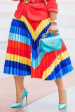 Rainbow Color Casual Striped Patchwork Loose Mid Waist Type A Bottoms