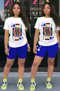 Royal blue knitting Sexy O Neck Patchwork Print Stitching Plus Size 