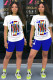 Royal blue knitting Sexy O Neck Patchwork Print Stitching Plus Size 