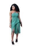 Grass Green Sexy Fashion Solid Split Asymmetrical Sleeveless Asymmetrical Collar Rompers