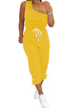 Yellow Fashion Casual adult Patchwork Solid Bandage Two Piece Suits pencil Sleeveless Two Pieces