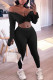 Black Fashion Casual Adult Solid V Neck Long Sleeve Regular Sleeve Regular Two Pieces