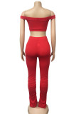 Red Fashion Sexy adult Ma'am Patchwork Solid Two Piece Suits pencil Short Sleeve Two Pieces