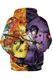 purple Fashion Street Adult Print Patchwork Draw String Pullovers Hooded Collar Outerwear