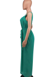 Green Casual Solid Patchwork Spaghetti Strap Loose Jumpsuits