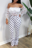 White Wrapped chest Nine Sleeves Solid Tops