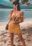 Yellow Brief Cute Asymmetrical Sleeveless A-Line skirt Club Dresses