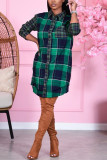 Yellow Fashion Casual Plaid Print Basic Turndown Collar Shirt Dress