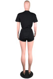 Blue Fashion Casual Solid Asymmetrical O Neck Short Sleeve Two Pieces
