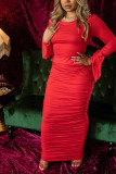 Red Fashion Sexy adult Patchwork Solid backless Draped Two Piece Suits pencil Half Sleeve Two Pieces
