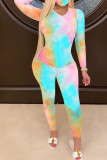 Green Fashion Sexy Adult Print Patchwork Tie-dye O Neck Long Sleeve Regular Sleeve Regular Two Pieces