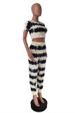 White Black Fashion Casual Print Basic O Neck Long Sleeve Two Pieces