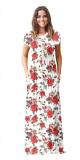 As Show-10 Brief Cute O-Neck Short Sleeve Loose Long Print Dresses
