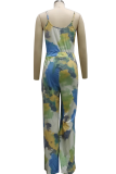 Multicolor Sexy Print Patchwork Spaghetti Strap Straight Jumpsuits