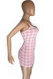 Pink Sexy Print Patchwork Spaghetti Strap Wrapped Skirt Dresses