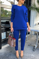Blue Work Daily Solid O Neck Long Sleeve Two Pieces