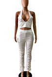 Black Casual Solid Bandage Patchwork Backless Halter Sleeveless Two Pieces