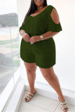 Black Fashion Casual Solid Basic V Neck Plus Size Romper