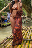 Red Black Sexy Print Patchwork Swimwears