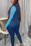 Blue Sexy Solid O Neck Regular Jumpsuits