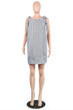 Black White Sexy Casual Striped Print Basic Square Collar Vest Dress