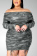 Camouflage Sexy Print Patchwork Bateau Neck Pencil Skirt Plus Size 