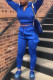 Blue Fashion Casual Patchwork Solid Patchwork Turndown Collar Long Sleeve Two Pieces