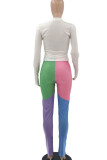 White Active Casual Patchwork Solid asymmetrical pencil Long Sleeve Two Pieces