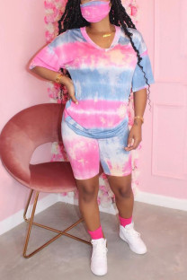 Powder blue Sexy V Neck Striped Print Stripe Plus Size