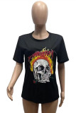 Black Fashion Casual Print Basic O Neck T-Shirts