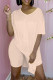 Cream White Fashion Casual Solid Slit V Neck Short Sleeve Two Pieces