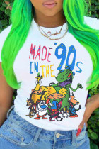 figure Chemical fiber blend O Neck Short Sleeve Letter Print Character Solid Tops