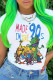 figure Chemical fiber blend O Neck Short Sleeve Letter Print Character Solid Tops