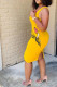 Yellow Sexy White Green Pink Yellow Spaghetti Strap Sleeveless Slip Sheath Knee-Length Print Dresses