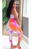 Orange Casual Tie-dyed Milk. Sleeveless Wrapped 