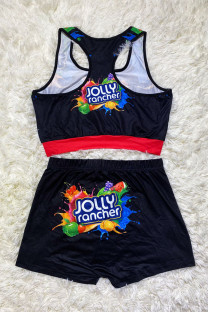 Black Sexy Solid Straight Sleeveless Two Pieces